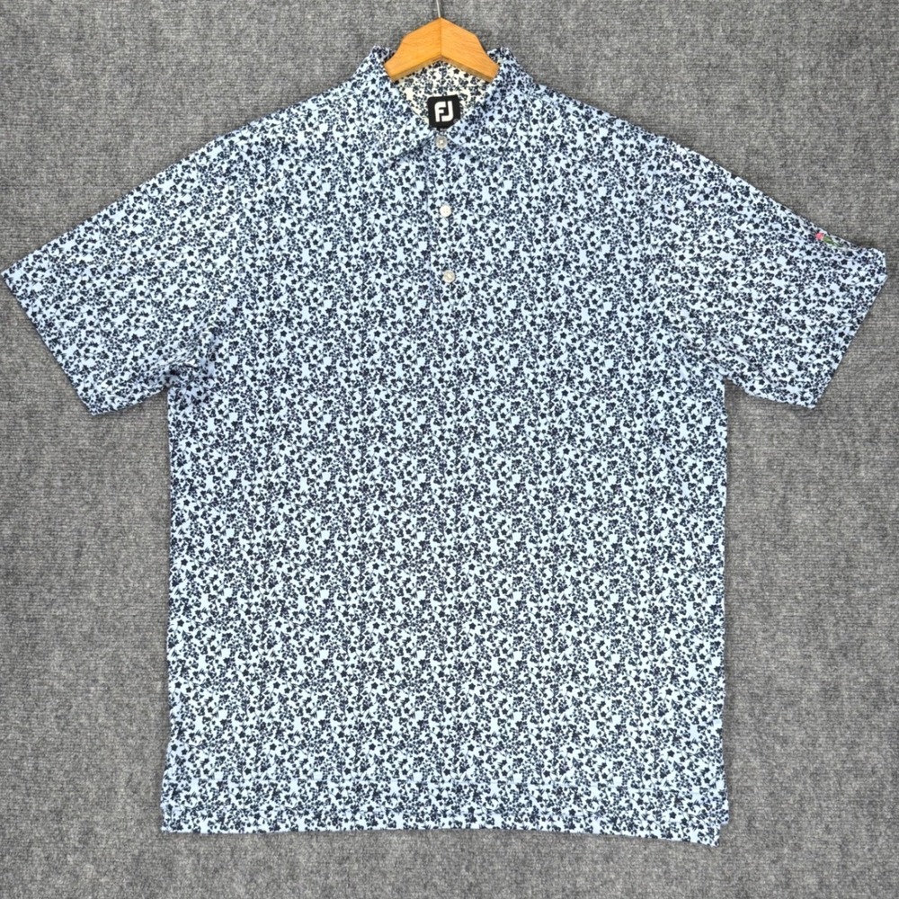 FootJoy Thorny Lea Golf Club Men's Large Blue Floral Performance Golf Polo